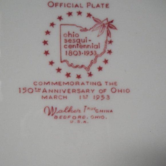 Vintage 10.5" State Commemorative Plate Ohio Sesquicentennial 1953 Walker China - Picture 6 of 6